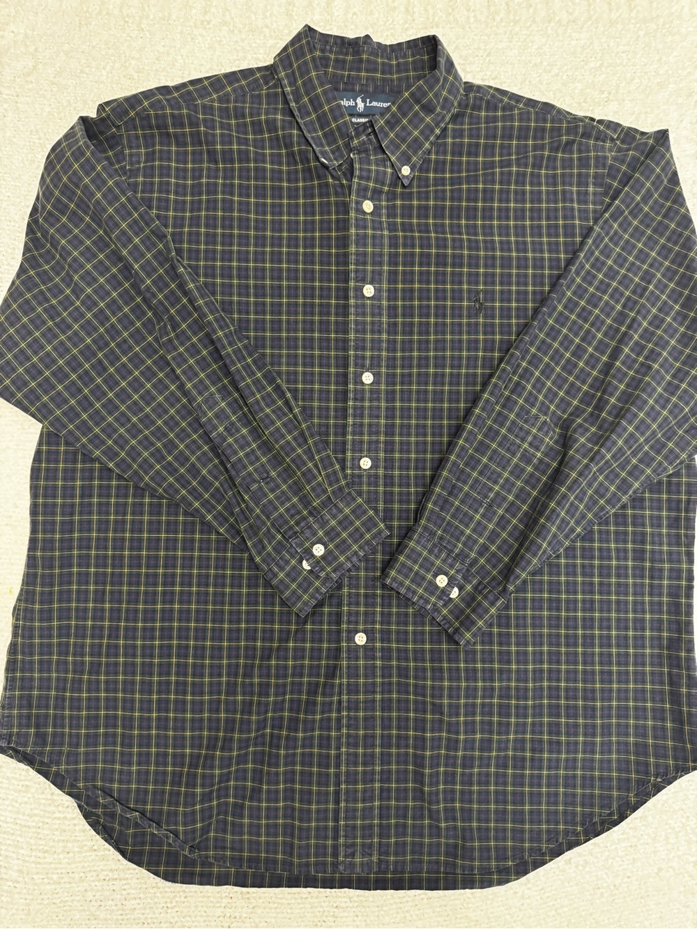 Ralph Lauren Navy and Green Plaid Long-Sleeve Button-Down Shirt